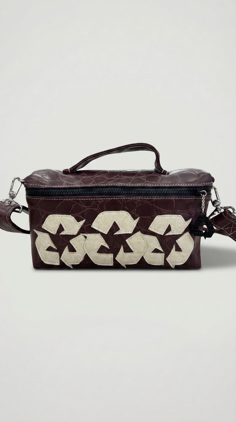 Burgandy/ Cream  Croc Shoulder / Handbag .