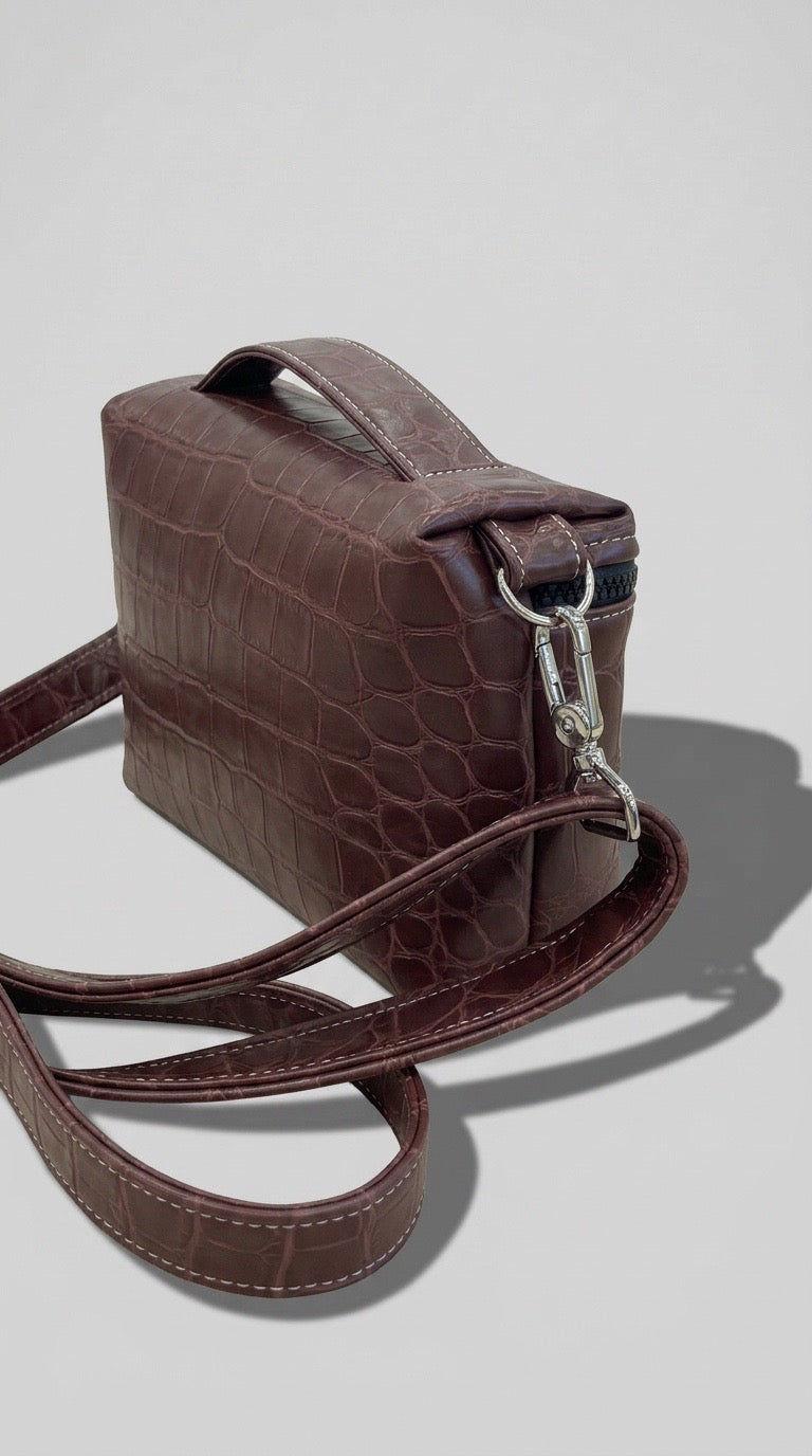 Burgandy/ Cream  Croc Shoulder / Handbag .