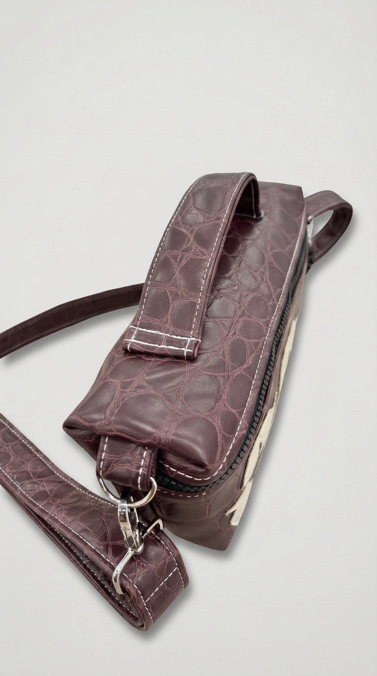 Burgandy/ Cream  Croc Shoulder / Handbag .