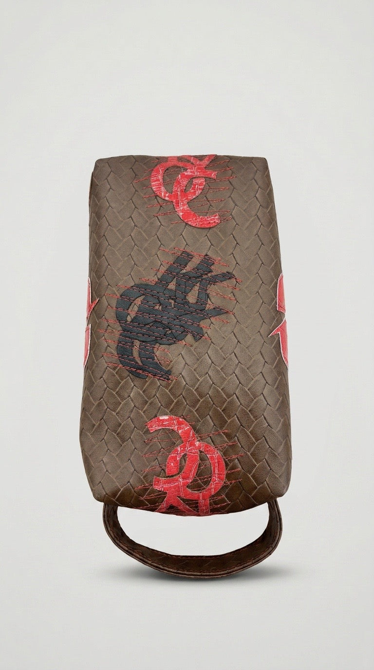 Brown Weave Croc Dopp