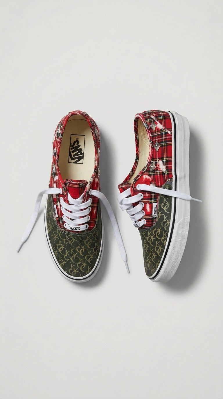 Red Plaid Leather Toe Authentic